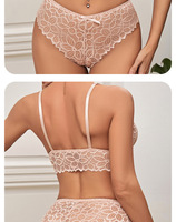 Siap Kirim Set Bra dan Panty Seksi Model Segitiga Tanpa Kawat Push-Up untuk Wanita, Lingerie Transparan Tanpa Jahitan dengan Desain V Dalam