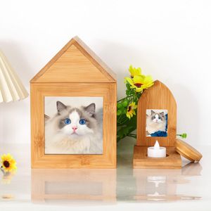 Kotak Abu Jenazah Hewan Peliharaan Ramah Lingkungan dari Bambu Mewah, Peti Jenazah, Kenang-kenangan Memorial, Guci Kremasi Berbentuk Rumah untuk Kucing Anjing dengan Bingkai Foto - Product Image 2