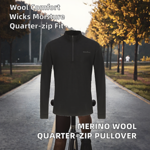 Plain Dyed Solid Autumn Merino Wool Jersey 190GSM Quick Dry Eco-Friendly Moisture Wicking Long Sleeve Quarter-Zip <b>Pullover</b> <b>Men</b> - Product Image 2