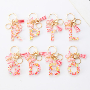 Portachiavi all'ingrosso con 26 lettere in resina <span class=keywords><strong>rosa</strong></span> anime con paillettes, nappa a farfalla, ecologico, impermeabile, fai da te, per decorazioni di borse, chiavi dell'auto e telefoni - Product Image 5