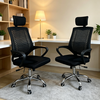 Chaise de bureau ergonomique de direction avec dossier haut en maille, support lombaire et appui-tête, chaise pivotante professionnelle en tissu pour ordinateur