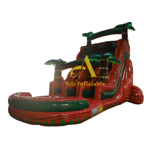 Toboggan d'été gonflable à double voie avec <span class=keywords><strong>piscine</strong></span> City Bounce House Red Palm Trees Toboggan aquatique à double voie - Product Image 1
