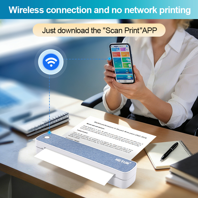 Factory Wholesale Portable A4 Thermal Printer Wireless Inkless Mobile Document Printer