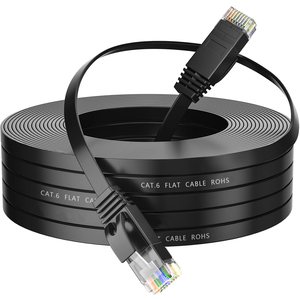 สายแพทช์อีเธอร์เน็ต Cat6 แบบแบน ความเร็วสูง 32AWG BC Conductor PVC UTP RJ45 8P8C สีดำ สายเคเบิลสื่อสารเครือข่าย LAN - Product Image 4