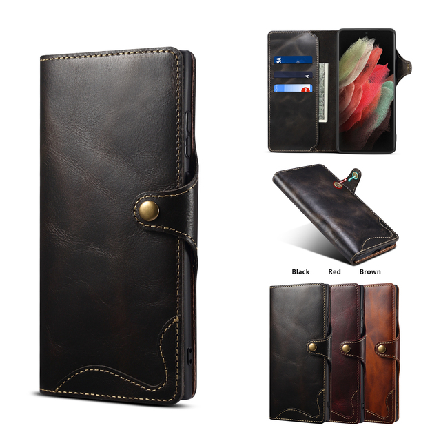 Denior OEM/ODM Genuine Leather Flip Wallet Phone Case, Customizable, for Samsung S26/S25/S24/S23/S22/S21/S20 Series