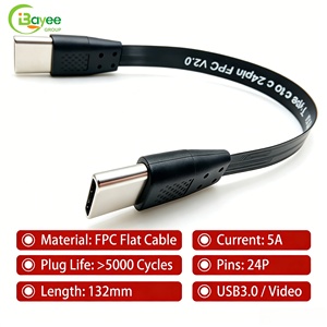 Câble plat ultra-fin, prend en charge le câble USB 3.2 à fonction complète, type C mâle vers mâle, FPC, câble de charge rapide et de transfert de données pour téléphones mobiles - Product Image 3
