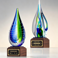 Trophée en cristal goutte d'eau avec base en bois et plaque nominative, gravure laser personnalisée pour récompenses d'entreprise, événements sportifs, trophée en cristal