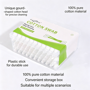 Coton-tiges biodégradables double face pour démaquillage, 55 pièces, avec bâtonnets en plastique et boîte carrée plate - Product Image 1