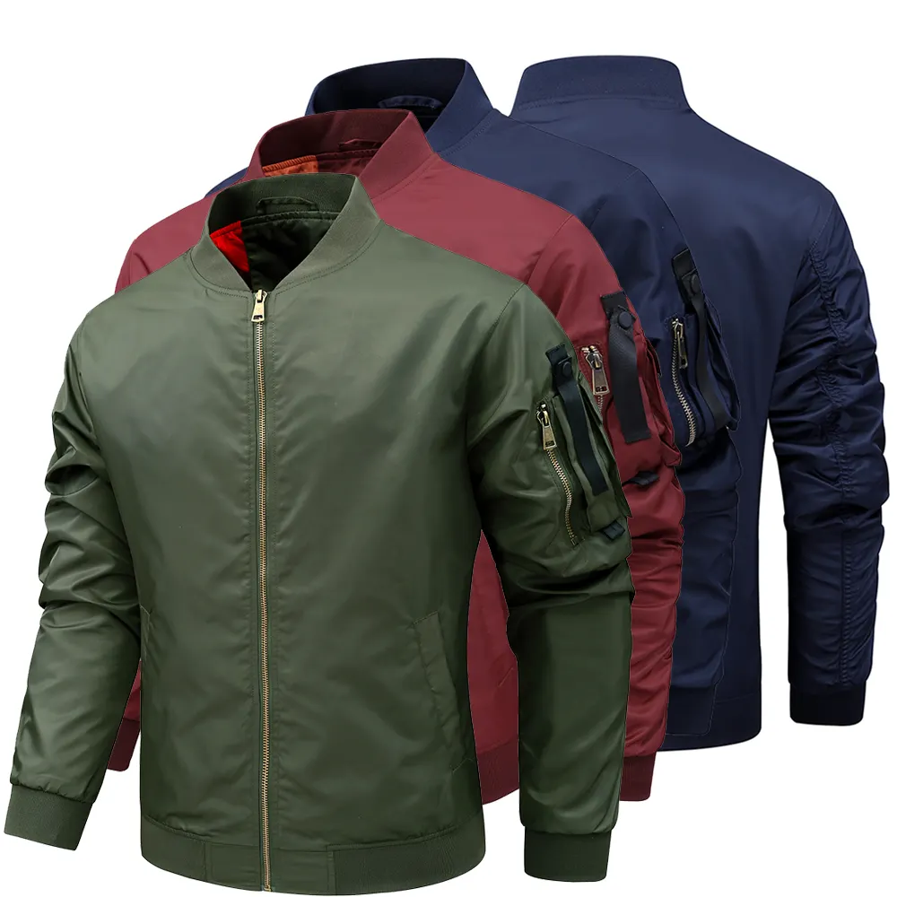 New Arrivals 2021 Wholesale Outdoor Fashion 100% Polyester Windbreaker Custom Logo Blank Bomber Jacket Men