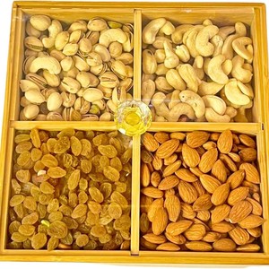 Bamboo Four Compartment <b>Storage</b> Tray With Lid For Nuts Dried Fruit Snacks Rectangle Shape 580g <b>Weight</b> - Product Image 1