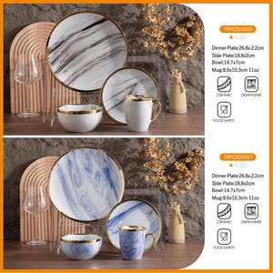 Vaisselle Ronde de Luxe pour Restaurant, Assiettes en Porcelaine Dorée et Blanche, Service de Dîner en Céramique pour Mariage, Assiettes et Bols - Product Image 6