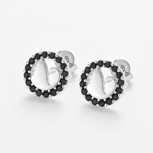 ER1315-1316 Orecchini a Perno Rotondi a Forma di Cigno in Ottone Placcato Rodio con Zirconi Neri alla Moda per Feste - Product Image 2