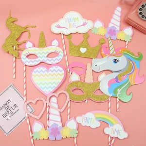 Accessoires de fête sur le thème de la <span class=keywords><strong>licorne</strong></span>, ensemble d'accessoires photo <span class=keywords><strong>licorne</strong></span>, sac OPP, décoration de fête, fournitures pour événements CMYK - Product Image 2