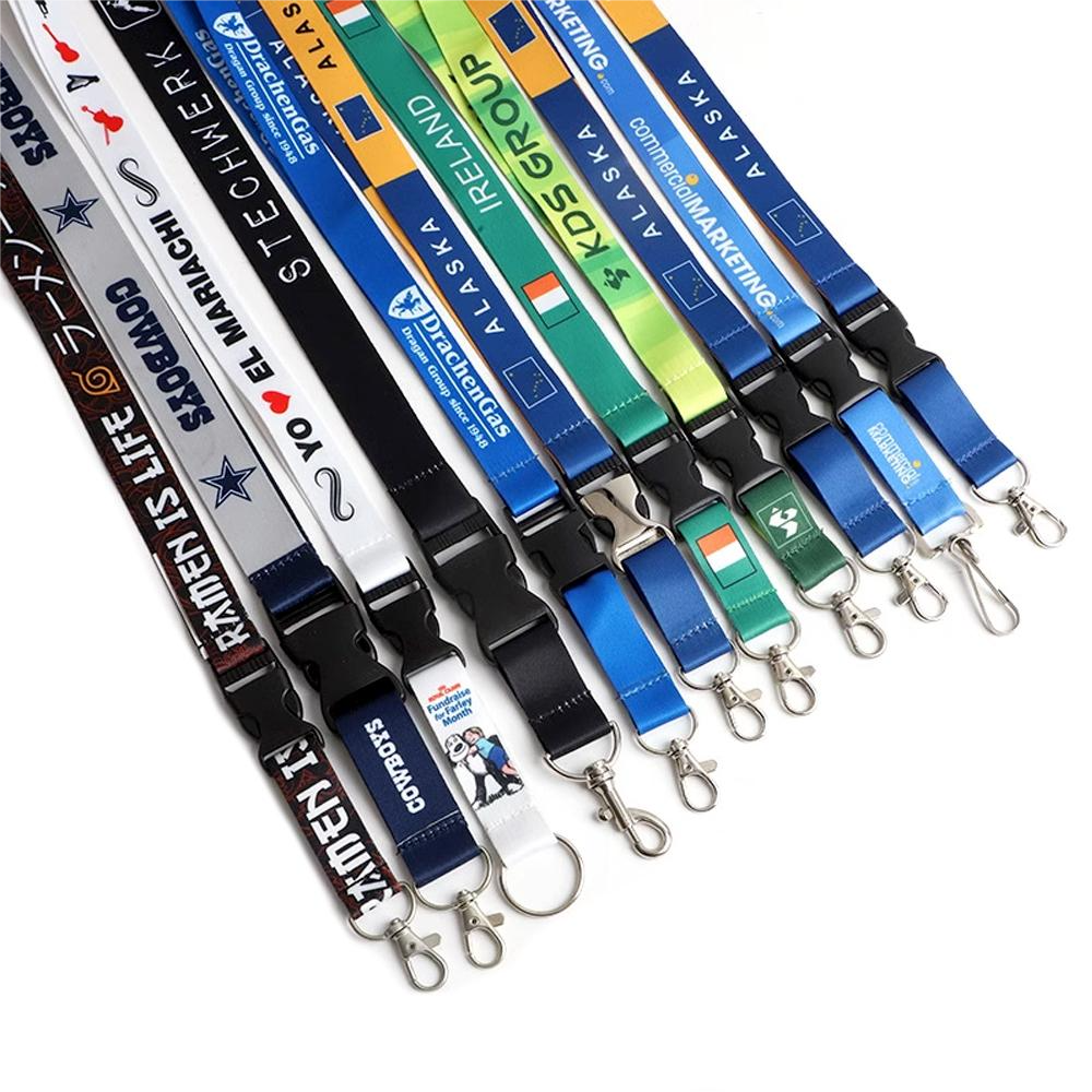 Custom Polyester Lanyard Keychain with Silk Screen Printed Logo Round Nylon Lanyard with Hook Accessory