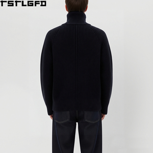 Cut And Sew Wool Mock Neck Full <b>Zip</b> <b>Up</b> <b>Jacket</b> Men Heavyweight Knit Jumper Men'S Outerwear Sets Clothing Manufacturers Bulk - Product Image 3