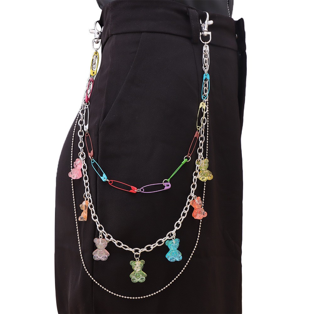 กางเกงโซ่ลายหมีสีลูกกวาด