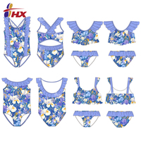 Maillot de bain femme coupe haute en tissu recyclé UPF50+ personnalisé 2024, avec soutien-gorge bandeau et culotte de bain, imprimé floral et léopard, pour la plage