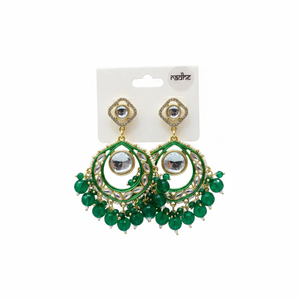 Jewelemarket <b>Green</b> Plated Kundan Stone Dangle <b>Earrings</b> with Beads Fine Jewelry for Women - Product Image 2