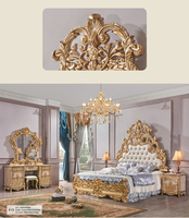 Bester Preis Maßgefertigtes Rokoko-Bett mit Blattgold und Leder Königliches Massivholzbett