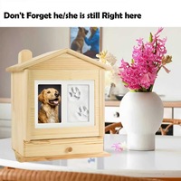 Urne funéraire moderne en bois de pin pour animaux de compagnie (chats et chiens) avec empreinte de patte et photo, pour cendres commémoratives