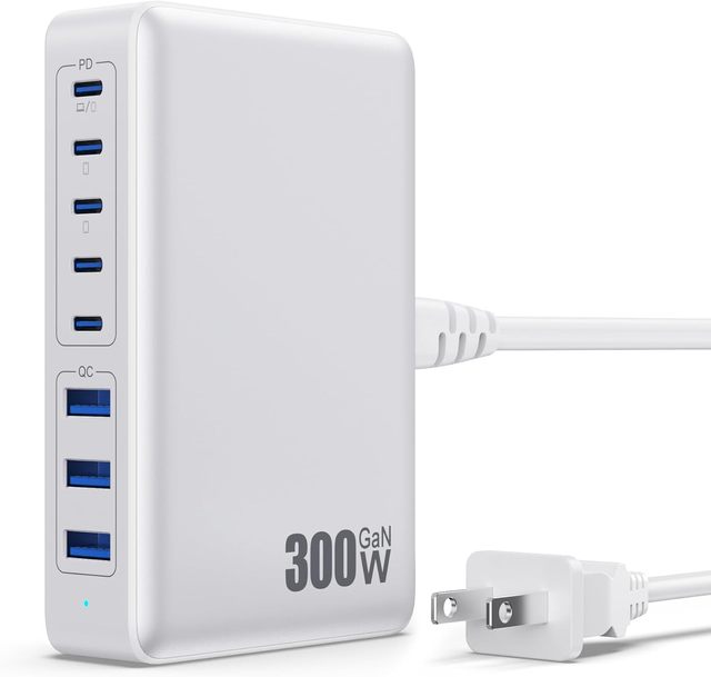 Factory New Multifunctional 8-Port USB Type-C Wall Charger 100W GaN PD Fast Charger 300W Compatible EU US UK Desktop Charger