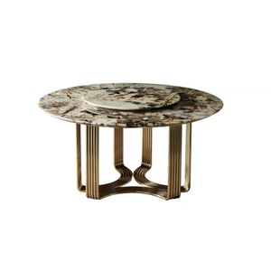 Tavolo da Pranzo Rotondo di Design Italiano Stile Moderno di Lusso in Marmo Naturale con Piano Girevole e Gambe in Acciaio Inossidabile - Product Image 5