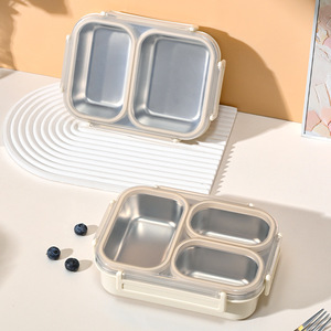 Boîte à lunch simplifiée en acier inoxydable, boîte à lunch isotherme à double couche, personnalisation - Product Image 1