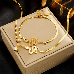 Women's Gold Plated Snake Pendant Necklace And <b>Bracelet</b> <b>Set</b> Stainless Steel Chain Jewelry Gift For Her - Product Image 1