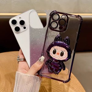 Fashion electroplate cartoon holder cute glitter phone case for iPhone 17 Air 16 pro max 15 four <b>corner</b> shockproof protect cover - Product Image 4