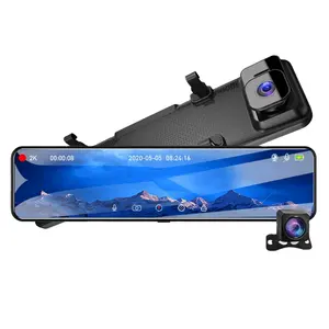 Kamera Dasbor Mobil, 12 Inci IPS Sentuh 2.5K Stream Medica Mirror Dash Cam Perekam Otomatis Dashcam Lensa Ganda Kamera Belakang 1080P