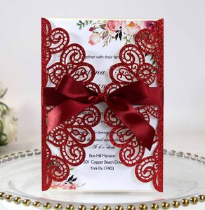 Cartes d'invitation de mariage modernes et luxueuses pour la fête des mères, papier écologique, ruban, enveloppe papillon, couleurs personnalisées - Product Image 4