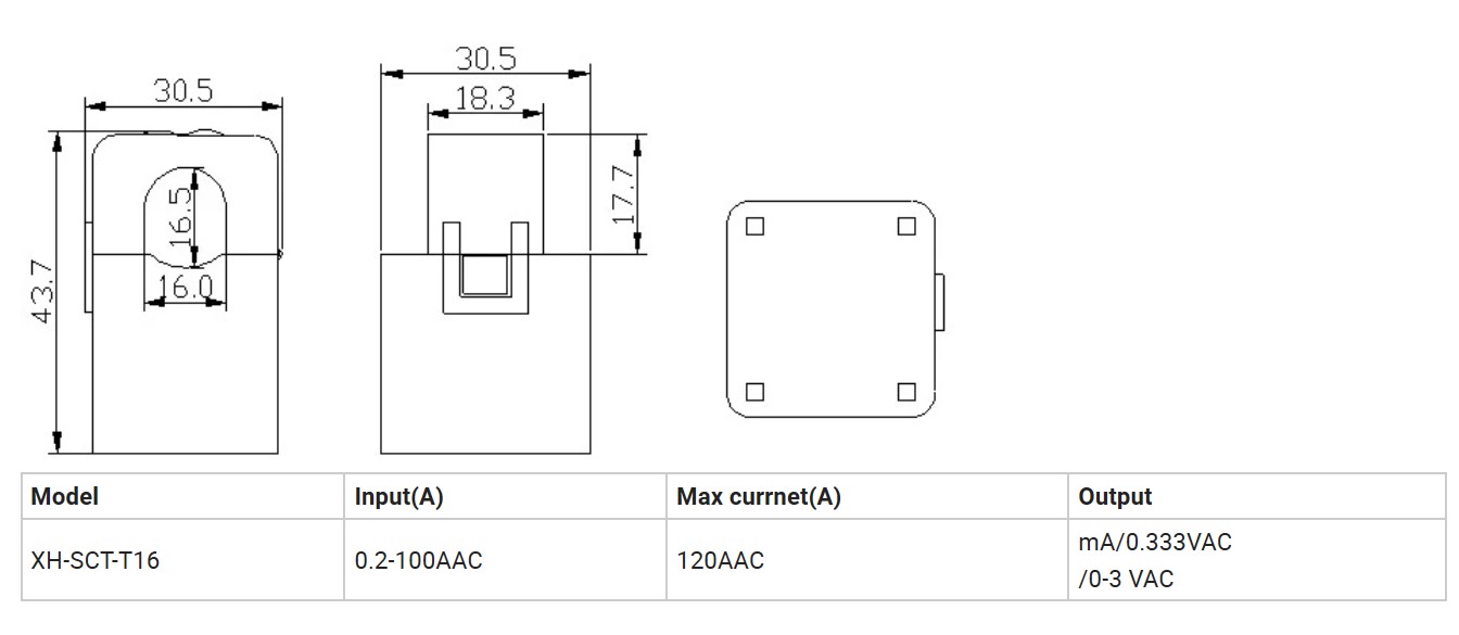solar inverter xh-t16-100a 100a/50ma split core current transformer