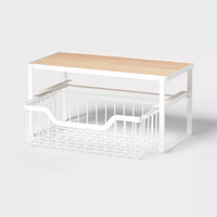 Organisateur de cuisine à domicile, comptoir décoratif, organisateur de bar à café, étagère de rangement avec panier coulissant et plateau en bois