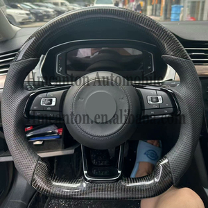 พวงมาลัยหุ้มหนังคาร์บอนไฟเบอร์แบบเจาะรูสำหรับ Volkswagen VW GTI CC Golf 7 R - Product Image 4