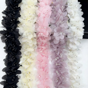 Apliques de Renda Africana Estilo Coreano com Flores 3D, Lantejoulas e Strass Costurados à Mão, com Corrente para Acessórios de Joalheria DIY - Product Image 6