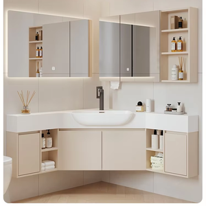 Conjunto de Muebles de Baño con Espejo Inteligente Multicapa de Madera Maciza Anran para Apartamentos Pequeños, Diseño Triangular Integrado en Esquina, Lavabo - Product Image 1