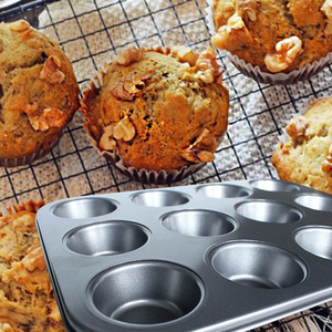 12 Cavity Nonstick Metal Cake Mold Red Exterior Black Interior Rectangle Baking Pan Cupcake Mold - Product Image 2