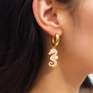 Pendientes colgantes de caballito de mar chapados en oro, acero inoxidable 316L, joyería de moda para mujer - Product Image 3
