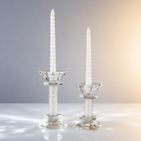 Porte-bougie en cristal carré à colonne, rempli de cristal concassé, avec base à niveaux, transparent, pour décoration intérieure et table à manger