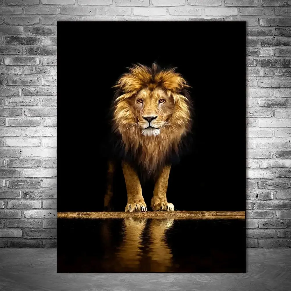 Zwart Gouden Leeuw Dieren Muur Kunst Ingelijst Canvas Schilderij Wildlife Muur Print Foto Posters Voor Woonkamer Huisdecoratie