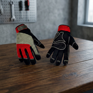 Gants de travail antidérapants en PU avec poignet élastique, rouge et noir, usage général, sécurité, bouts des doigts texturés, résistants à l'abrasion, épaisseur 4 mil - Product Image 3