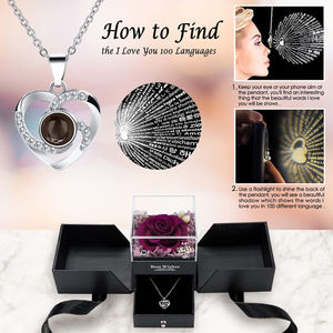 Regalos para Esposa, Novia, Mamá, Navidad, Aniversario, Caja de Rosas Reales Preservadas de Doble Puerta Morada con Te Amo en 100 Idiomas - Product Image 6