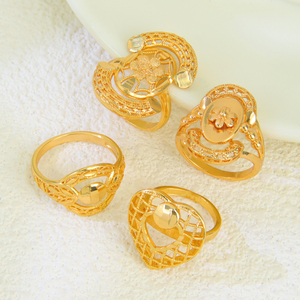 Middle Eastern Fashion Gold Jewelry Rings Vintage 21k Gold Plated Saudi Luxurious Ring for Women Daily - Product Image 1