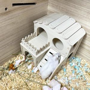 Maison en bois pour hamster, cachette en bois pour hamster, <span class=keywords><strong>labyrinthe</strong></span> à deux étages avec échelle d'escalade pour gerbille syrienne, <span class=keywords><strong>souris</strong></span> - Product Image 3