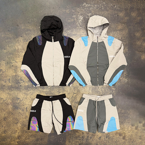 Custom Waterproof Reflective Tracksuits Reflective Nylon Tracksuit Design Breathable <b>Pullover</b> Windbreaker <b>Jackets</b> And Shorts Set - Product Image 1