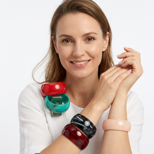 Simple Fashion Jewelry Mixed Color Extra Wide Cuff Geometric Round Acrylic Lucite Trendy Bangle <b>Bracelet</b> for Unisex - Product Image 2