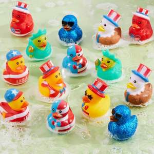 Patriotic Rubber 2.6" Red White Blue 4Th of July Bulk Ducks 8 Designs Independence Day Duck With Flag Prints <b>Bath</b> Toy - Product Image 1