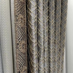 Custom Luxury Grey Embroidery Fabric <strong>Curtains</strong> and Drapes With Trimming for Elegant Living Room - Product Image 1