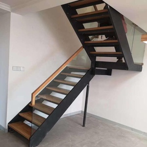 <span class=keywords><strong>Escalier</strong></span> droit moderne en acier inoxydable et <span class=keywords><strong>bois</strong></span> pour espaces restreints, idéal pour les hôtels et les escaliers extérieurs avec garde-corps en verre - Product Image 6