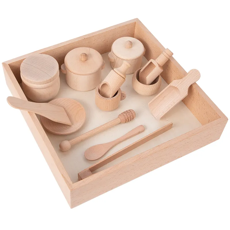 2022 Sensory Bin Tools With Wooden Box Montessori Toys For Toddlers Toys Set Of 12 Wooden Scoops And Tongs Wooden Toys Set